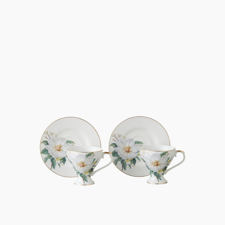 EH Garden Lovely New Bone China 4 Pieces 2 Servings Coffee Cup Set 90 Ml Green-White