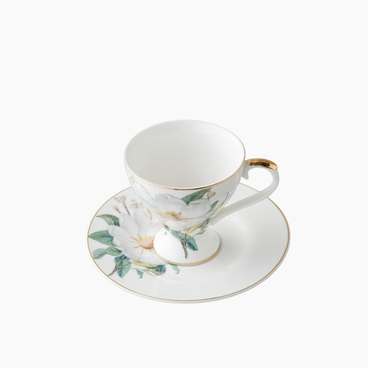 EH Garden Lovely New Bone China 4 Pieces 2 Servings Coffee Cup Set 90 Ml Green-White