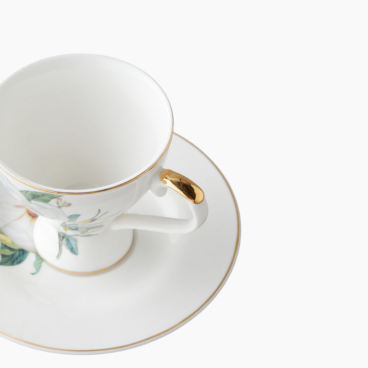 EH Garden Lovely New Bone China 4 Pieces 2 Servings Coffee Cup Set 90 Ml Green-White