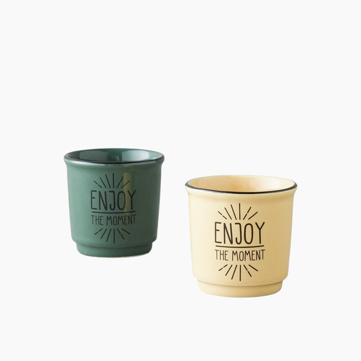 EH Enjoy The Moment Bone Porcelain 2 Pcs Espresso Cup 90 Ml Green - Yellow