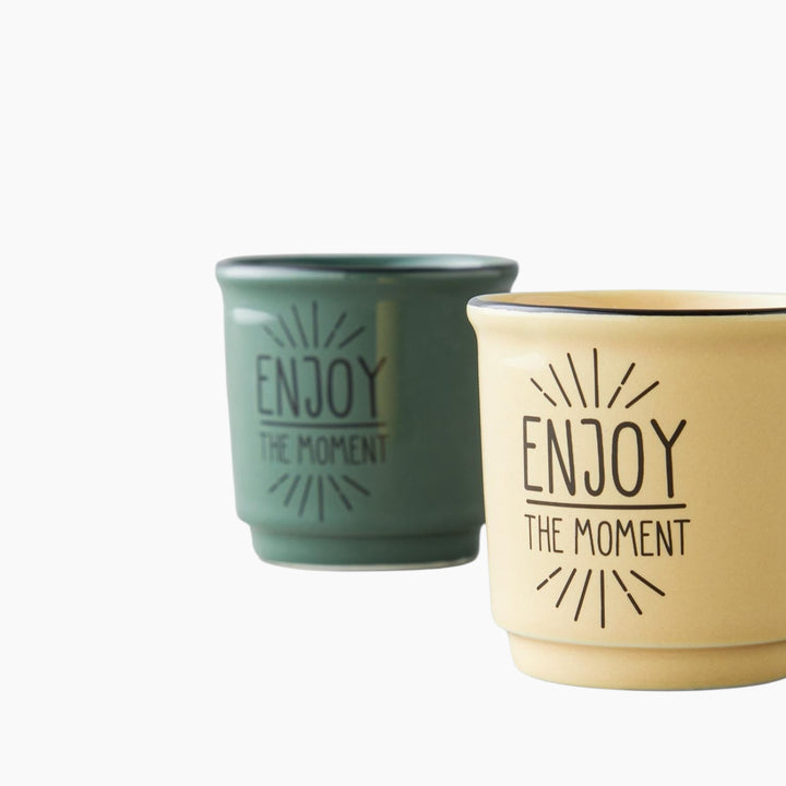 EH Enjoy The Moment Bone Porcelain 2 Pcs Espresso Cup 90 Ml Green - Yellow