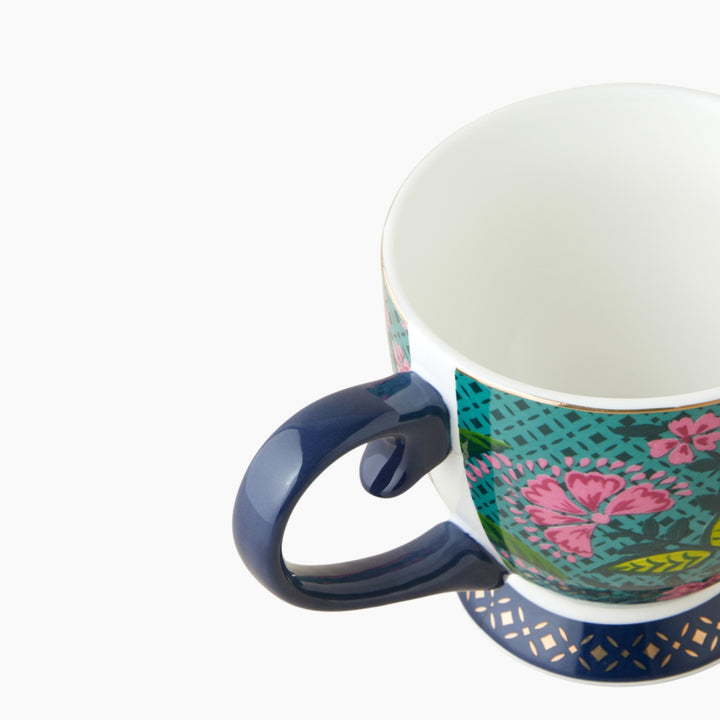 EH Loreva New Bone China Mug 460 Ml Green - Pink