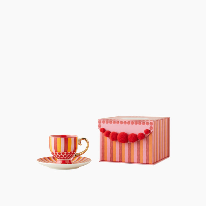 EH Bright Vionna New Bone China 4 Pieces 2 Servings Coffee Cup Set 100 Ml Pink-Red-Orange