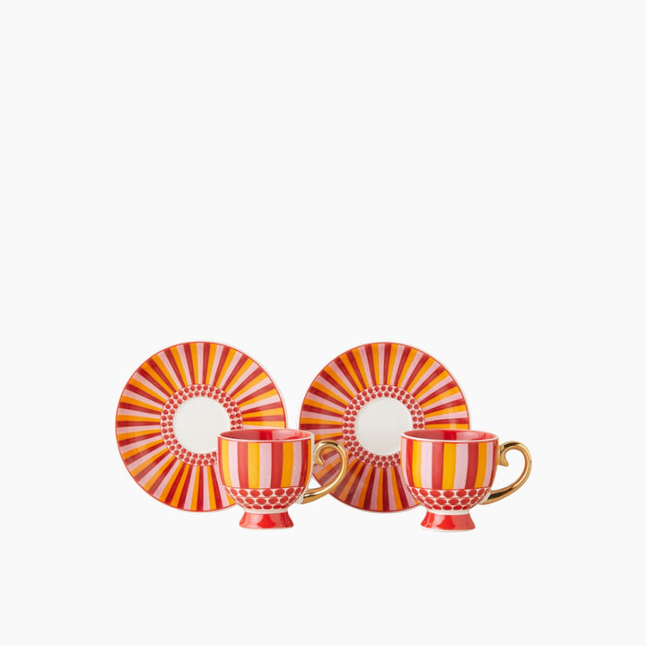 EH Bright Vionna New Bone China 4 Pieces 2 Servings Coffee Cup Set 100 Ml Pink-Red-Orange