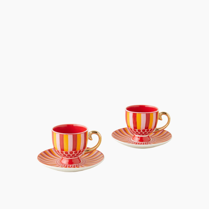 EH Bright Vionna New Bone China 4 Pieces 2 Servings Coffee Cup Set 100 Ml Pink-Red-Orange