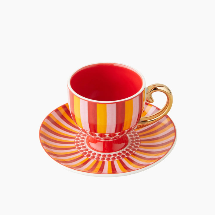EH Bright Vionna New Bone China 4 Pieces 2 Servings Coffee Cup Set 100 Ml Pink-Red-Orange