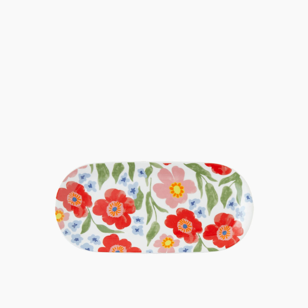 EH Bright Bloom New Bone China Rectangular Plate 25X11 Cm Colored