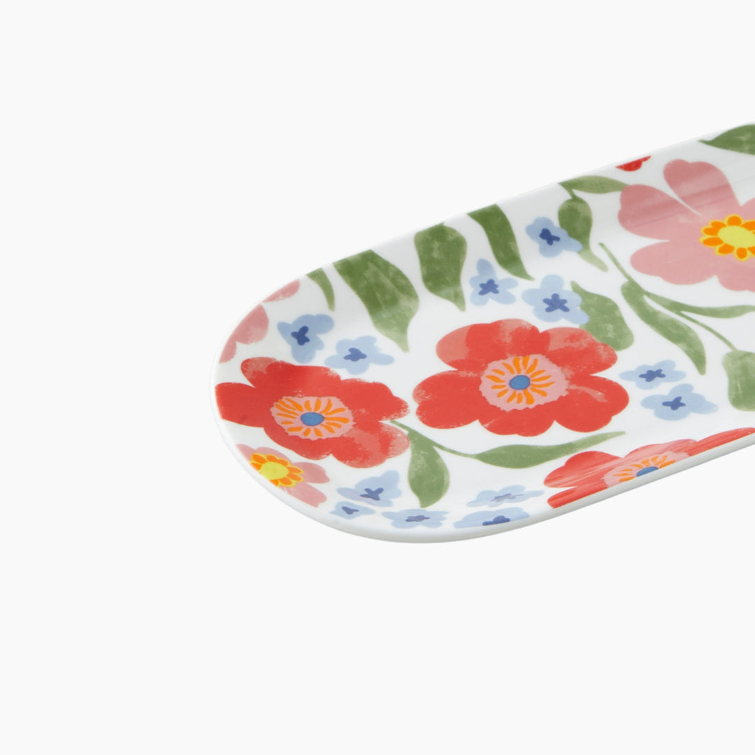 EH Bright Bloom New Bone China Rectangular Plate 25X11 Cm Colored