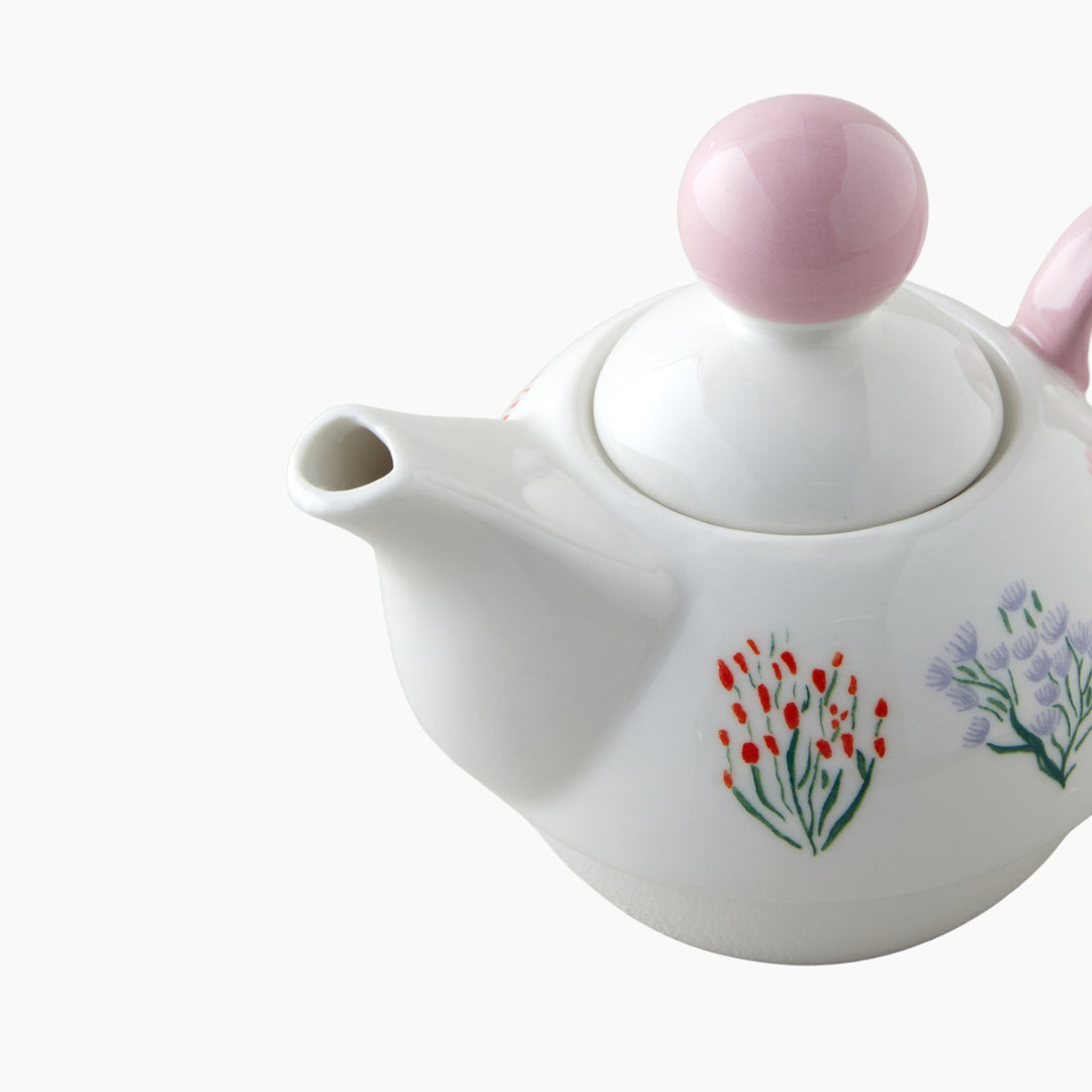 EH Blossom Frame New Bone China Tea Pot Set 400 – 290 Ml Pınk - White