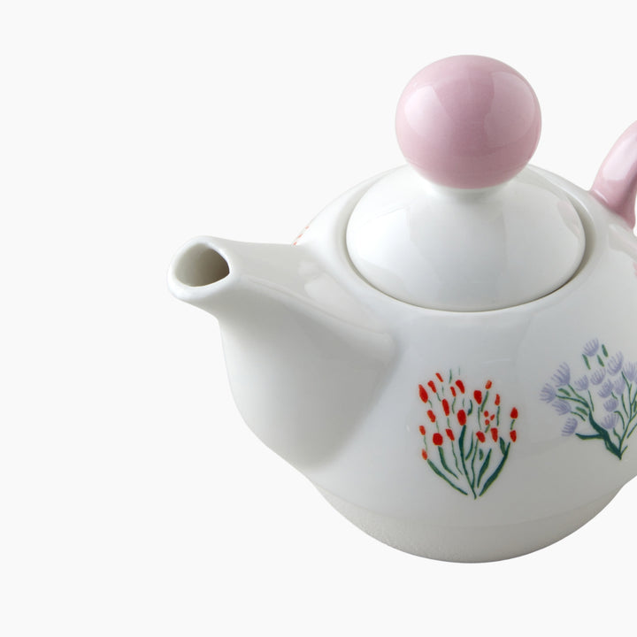 EH Blossom Frame New Bone China Tea Pot Set 400 – 290 Ml Pınk - White