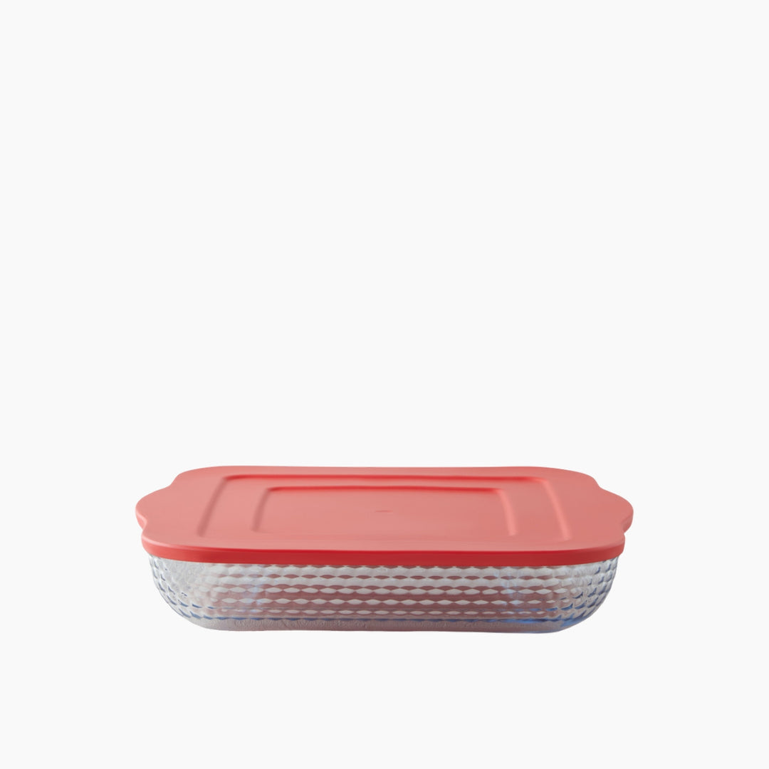 EH Bake&amp;Serve Glass Oval With Lid Oven Dish 24 X 35 Cm Red