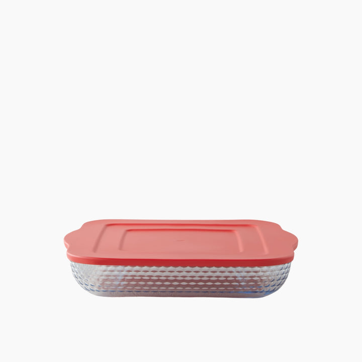 EH Bake&amp;Serve Glass Oval With Lid Oven Dish 24 X 35 Cm Red