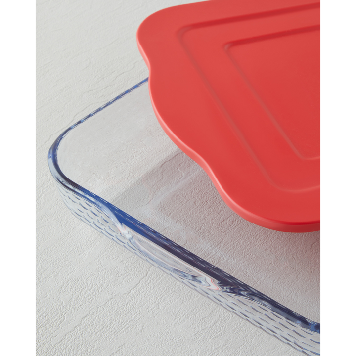EH Bake&amp;Serve Glass Oval With Lid Oven Dish 24 X 35 Cm Red