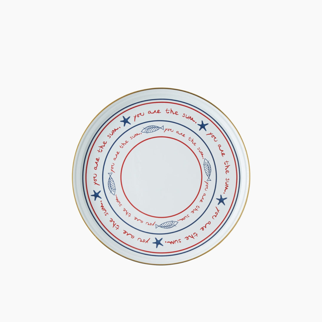 EH Seaside Enamel Tray 31 Cm White - Blue