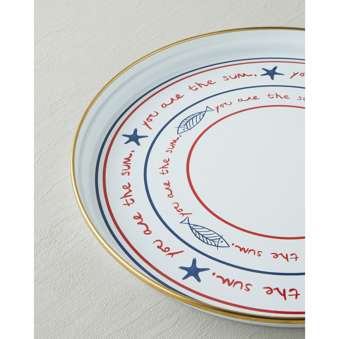 EH Seaside Enamel Tray 31 Cm White - Blue