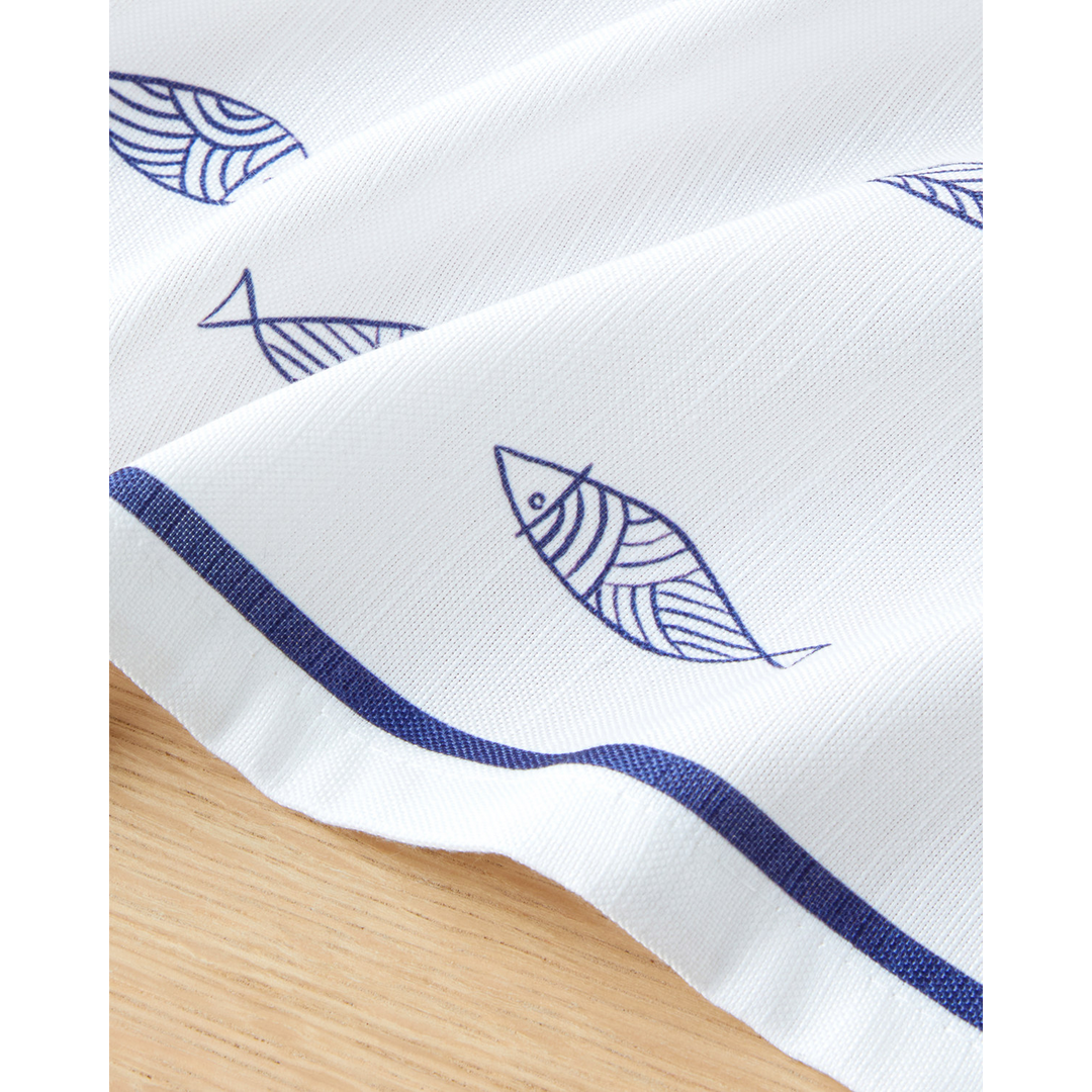 Seaside Whispers Polyester Table Cloth - White/Navy Blue, 150 x 200cm