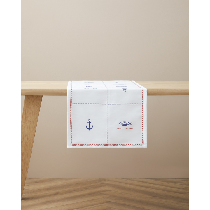 Marin Symphony Polyester Runner 40 X 140 Cm White - Navy Blue