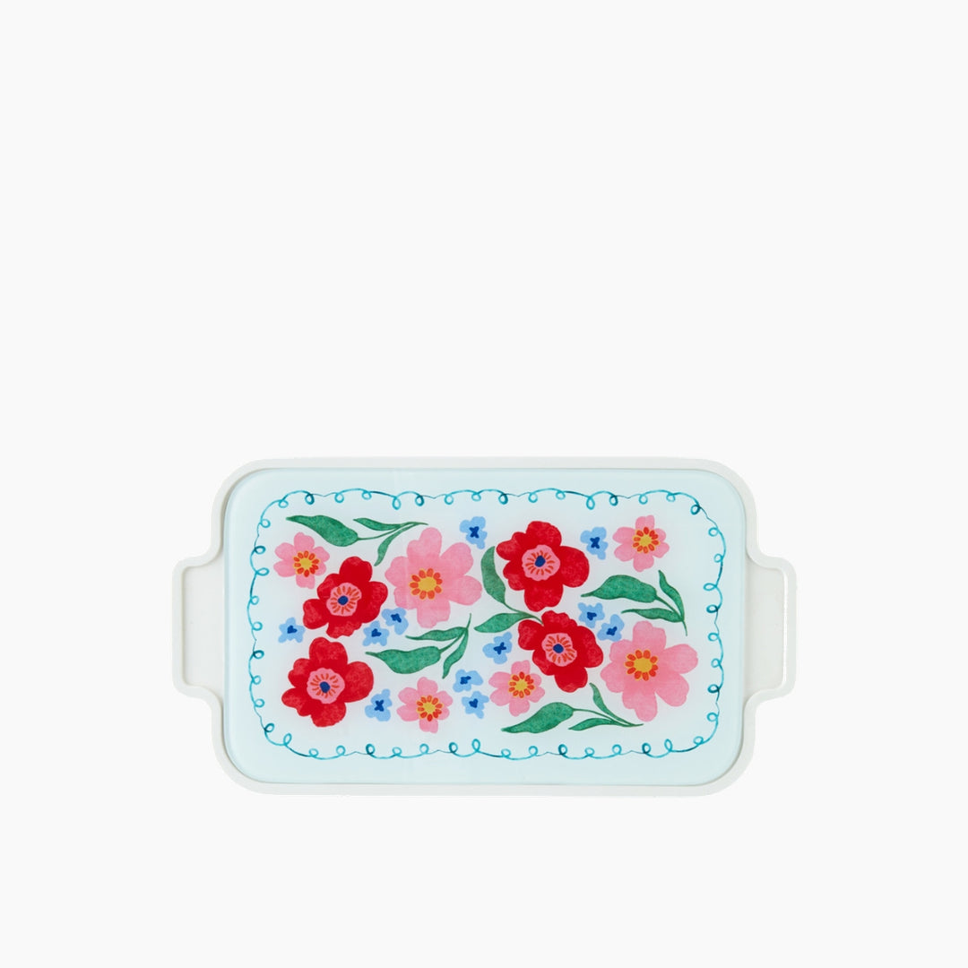 EH Bright Floral Melamine Breakfast Container with Glass Cover - 6-Piece, 39 x 21cm, Colored