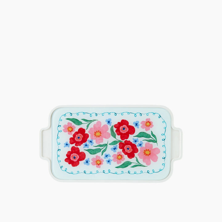 EH Bright Floral Melamine Breakfast Container with Glass Cover - 6-Piece, 39 x 21cm, Colored
