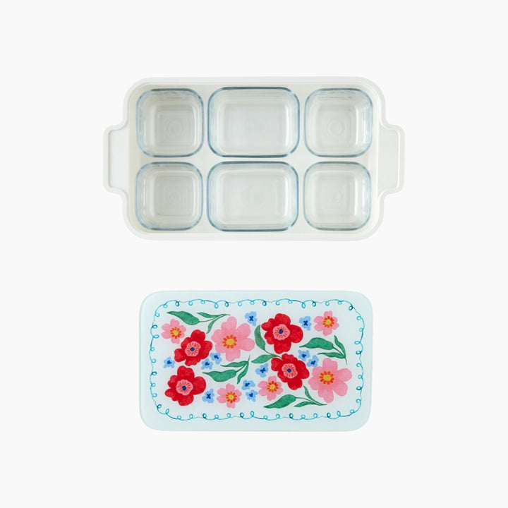 EH Bright Floral Melamine Breakfast Container with Glass Cover - 6-Piece, 39 x 21cm, Colored