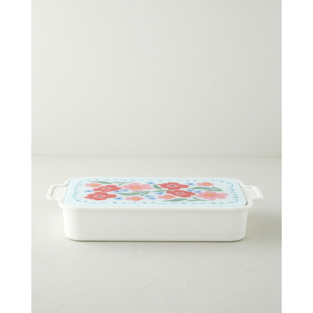 EH Bright Floral Melamine Breakfast Container with Glass Cover - 6-Piece, 39 x 21cm, Colored