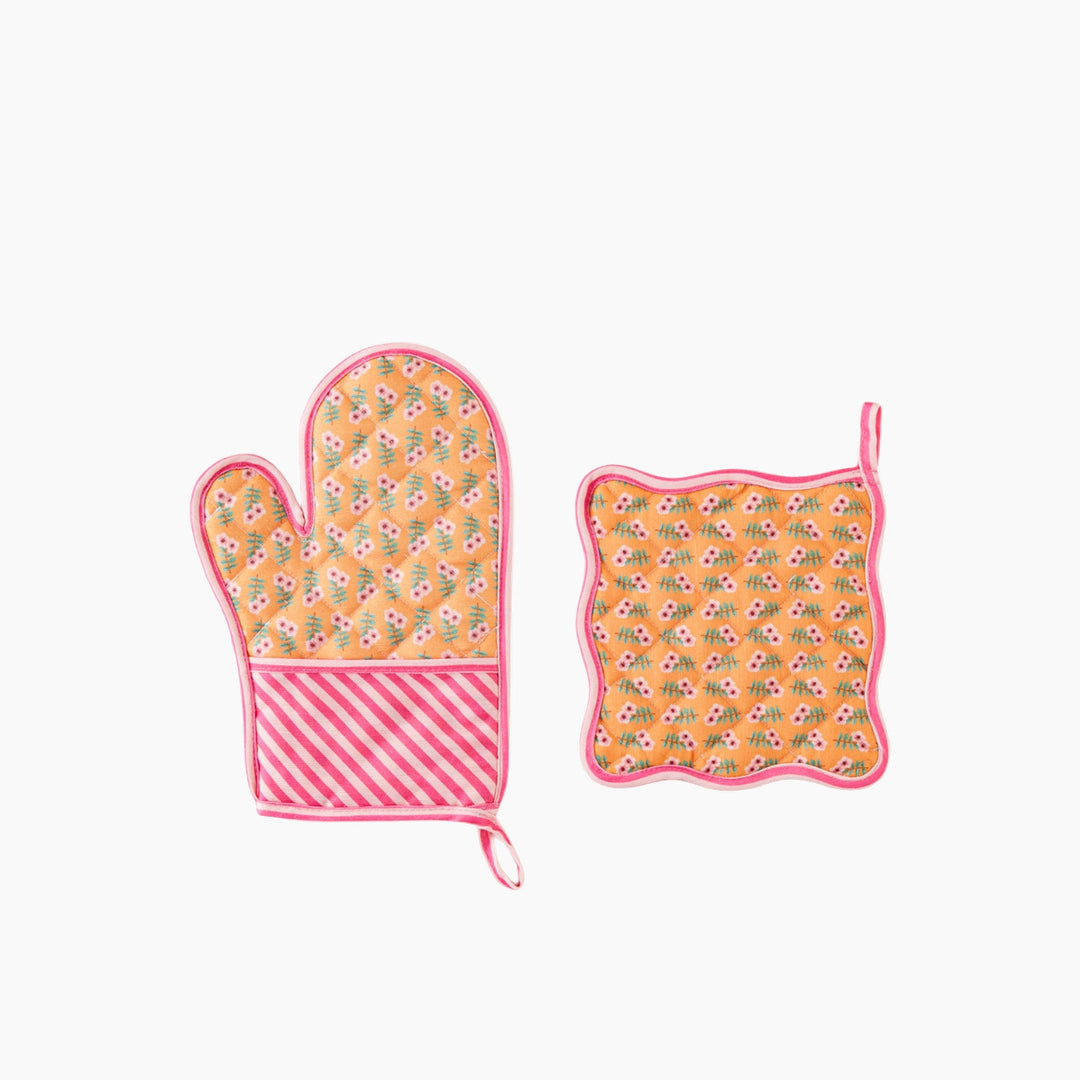 EH Whispering Petals Polyester 2 Pcs Kitchen Set Pink - Orange
