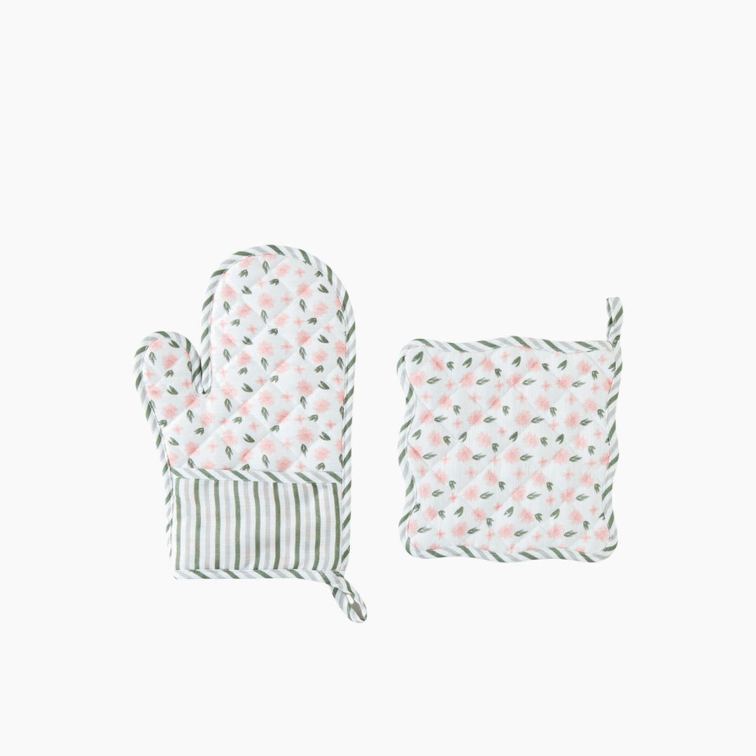 EH Petal Dreams Polyester 2-Piece Kitchen Set  White-Pink