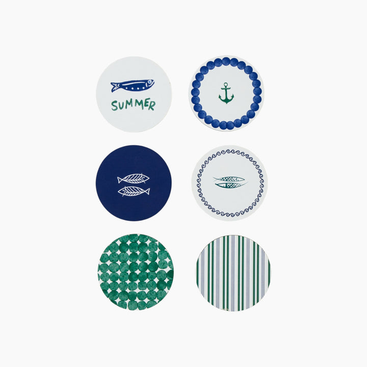 EH Blue Depth Wooden 6 Pcs Coaster 9.5 Cm Blue - Green
