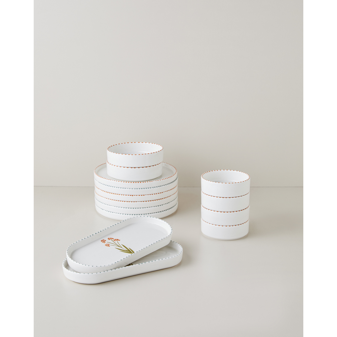 EH Living Point Ceramic Breakfast Set 14 Pieces 6 Servings Colored