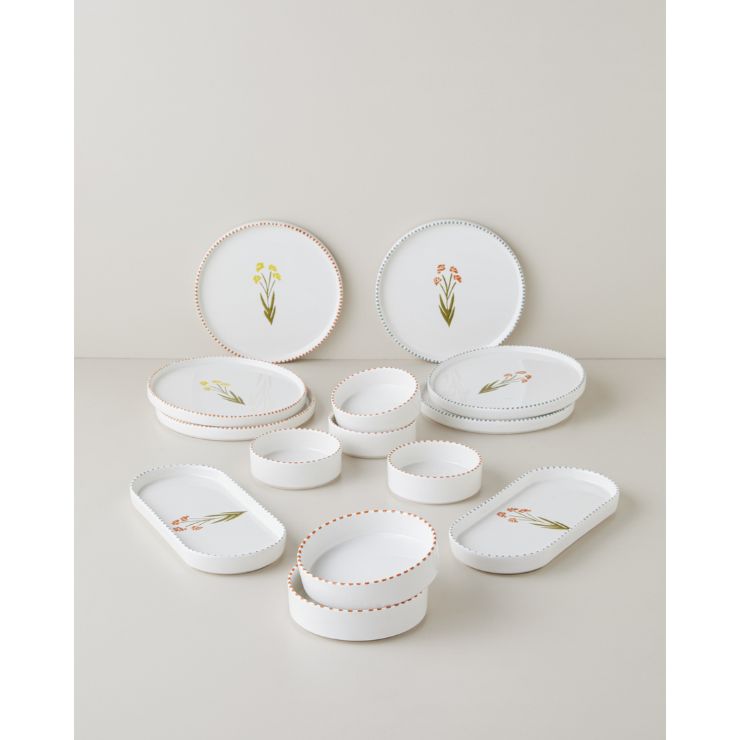EH Living Point Ceramic Breakfast Set 14 Pieces 6 Servings Colored