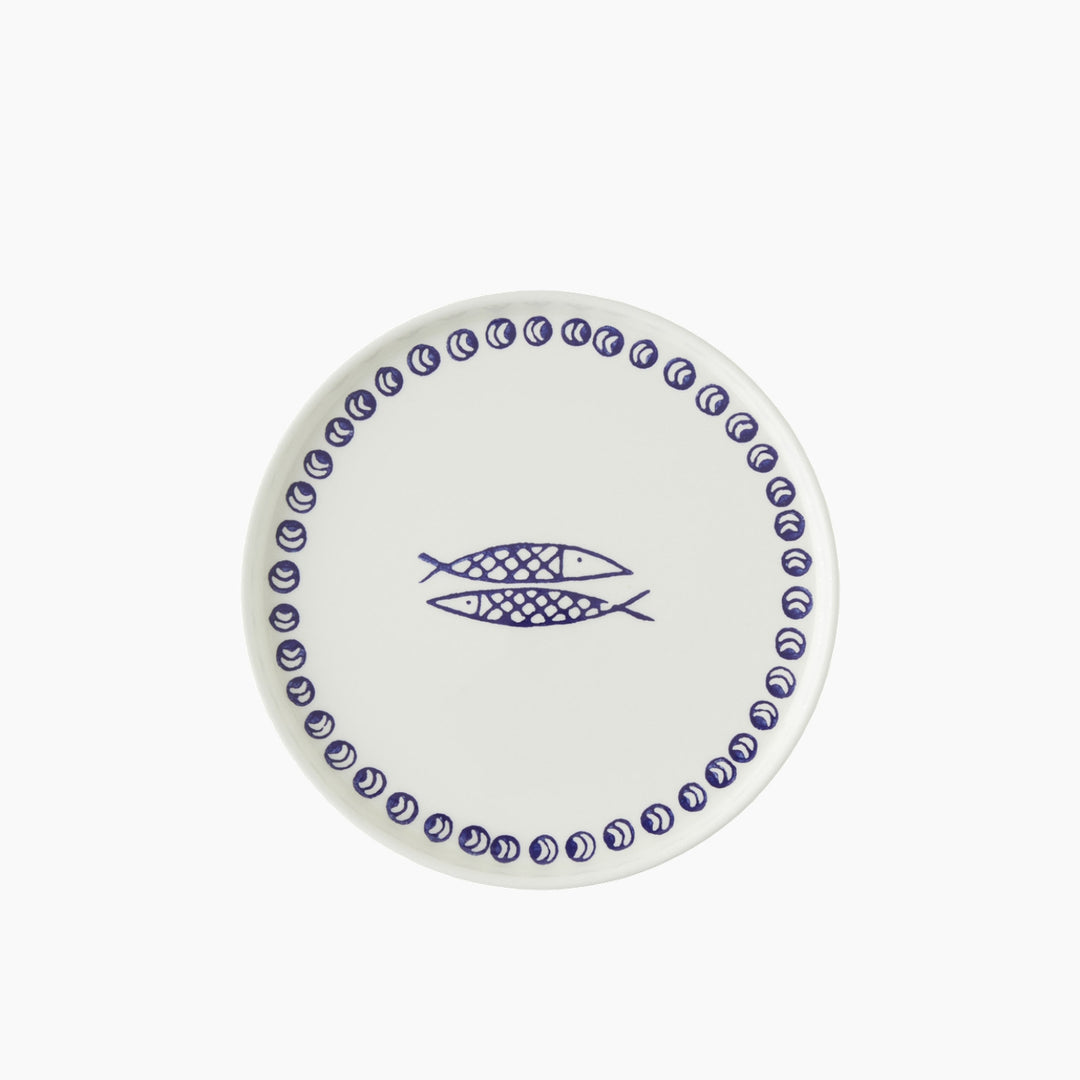 EH Ceramic Cake Plate 20 Cm White - Navy Blue