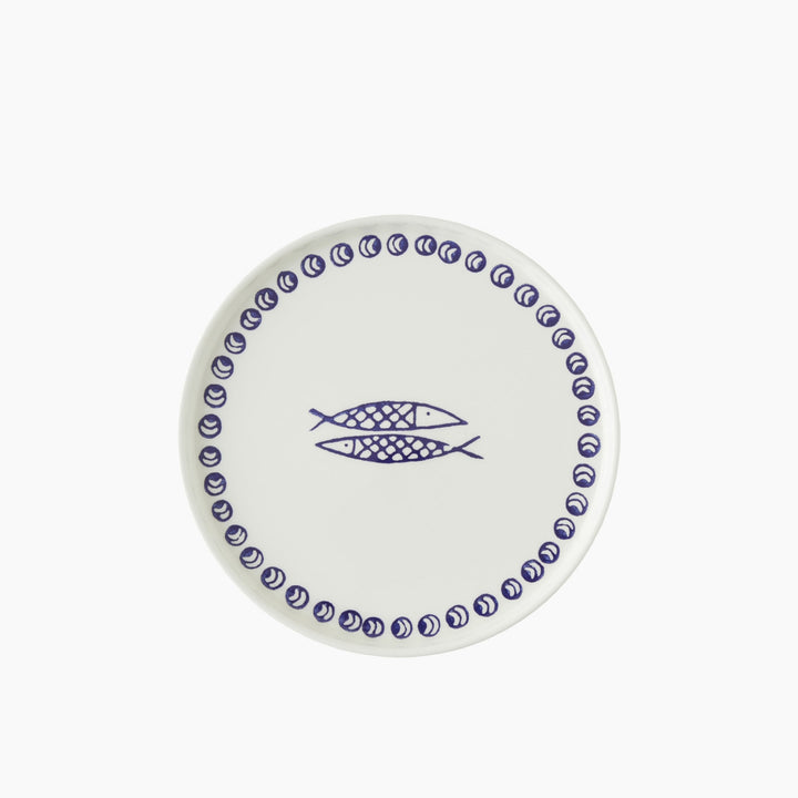EH Ceramic Cake Plate 20 Cm White - Navy Blue