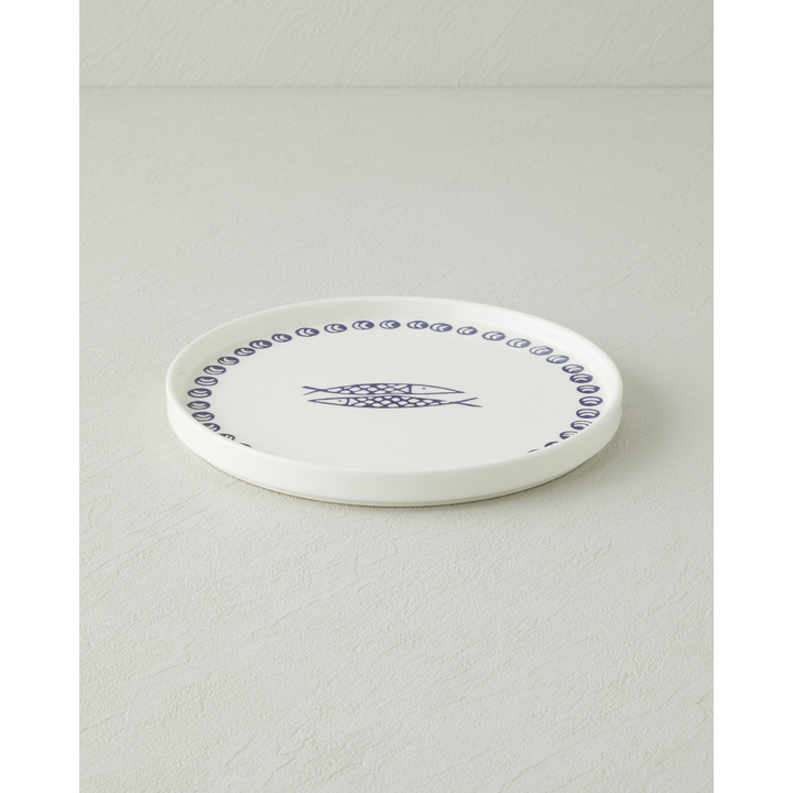 EH Ceramic Cake Plate 20 Cm White - Navy Blue