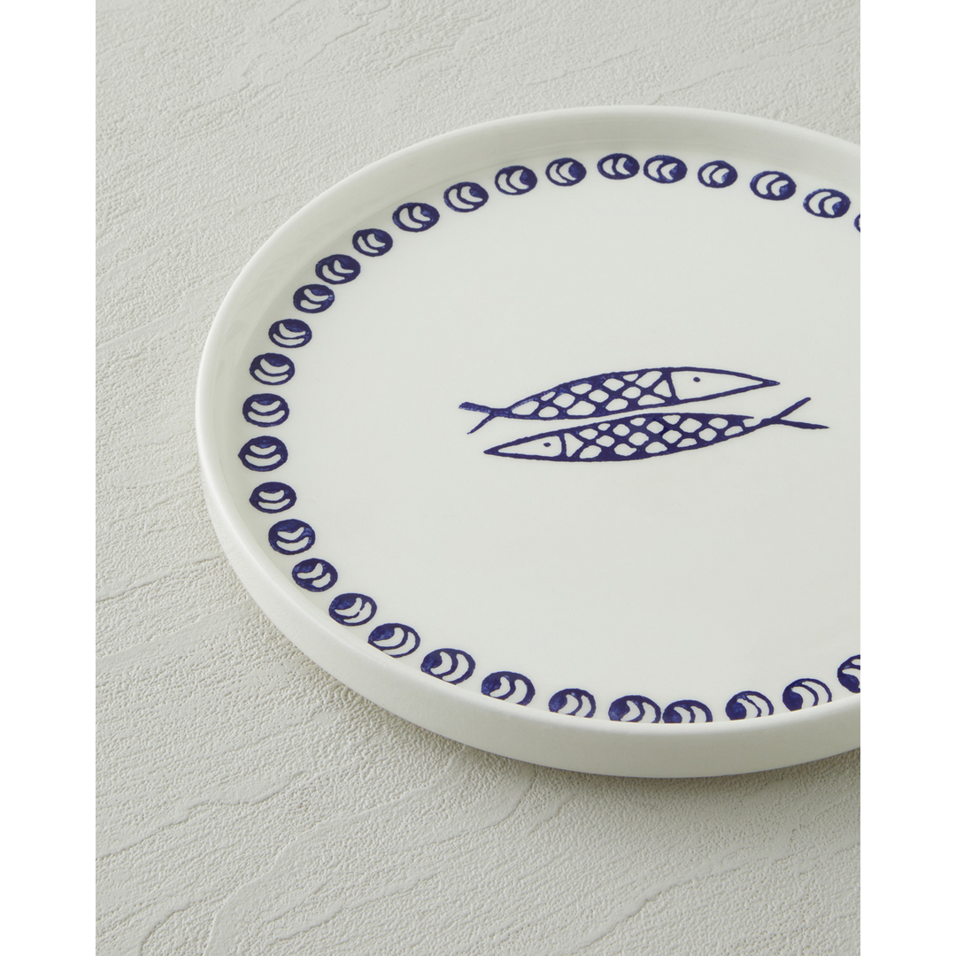EH Ceramic Cake Plate 20 Cm White - Navy Blue