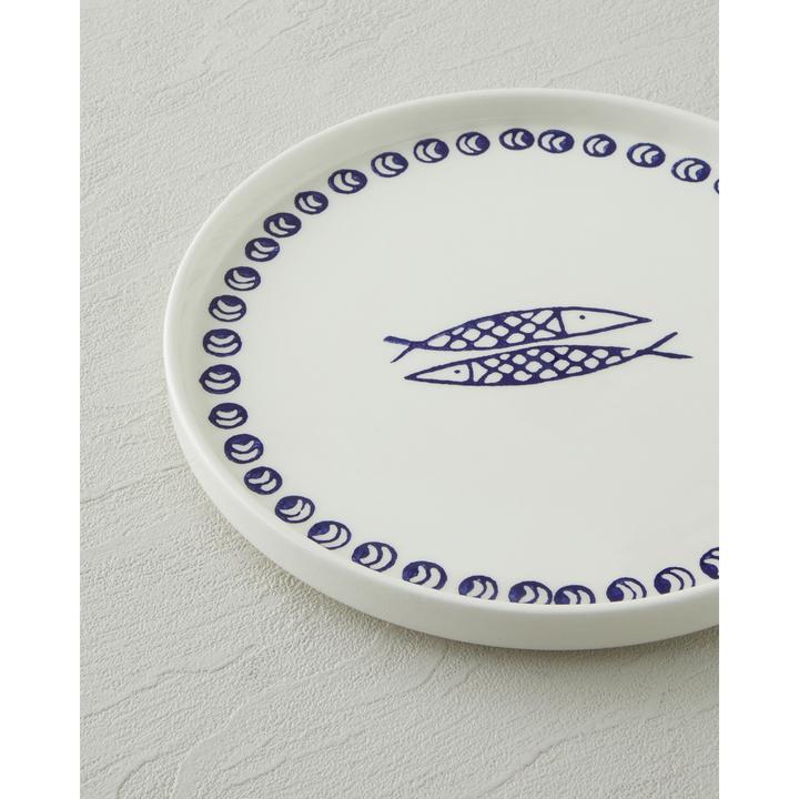 EH Ceramic Cake Plate 20 Cm White - Navy Blue