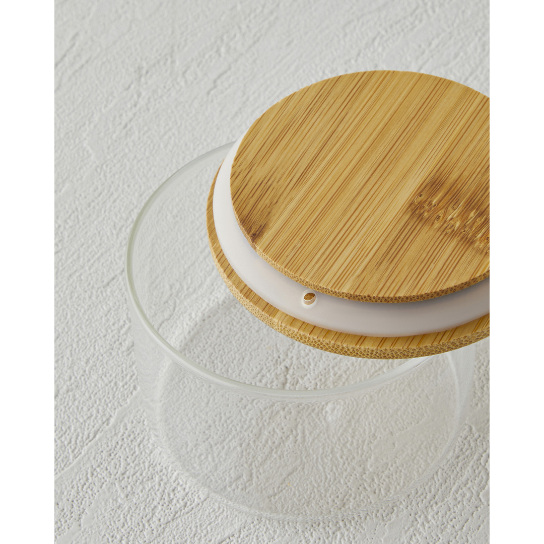 EH Glass-Bamboo 4 Pcs Breakfast Container 18 x 18 Cm Transparent