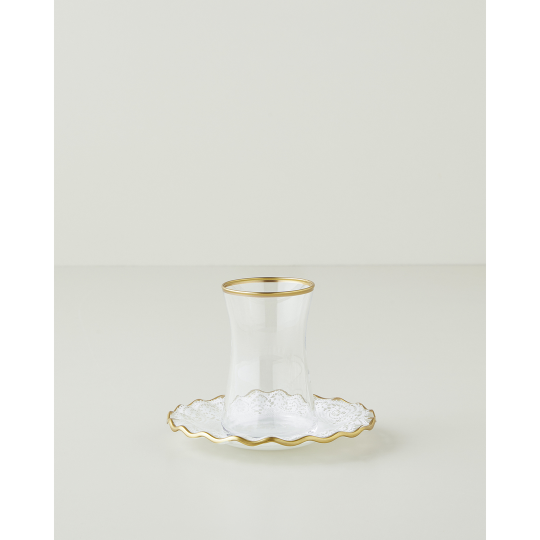 EH Glass 8 Pieces 4 Servings Tea Set 170 Ml Gold