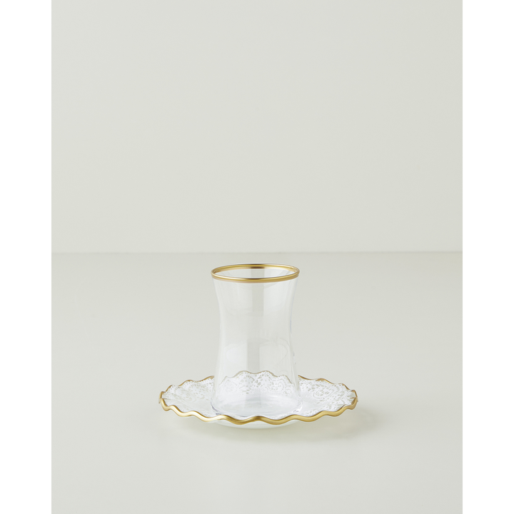 EH Glass 8 Pieces 4 Servings Tea Set 170 Ml Gold
