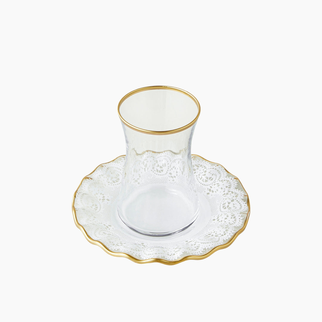 EH Glass 8 Pieces 4 Servings Tea Set 170 Ml Gold