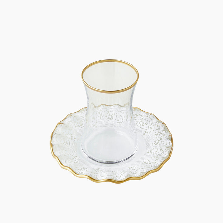 EH Glass 8 Pieces 4 Servings Tea Set 170 Ml Gold