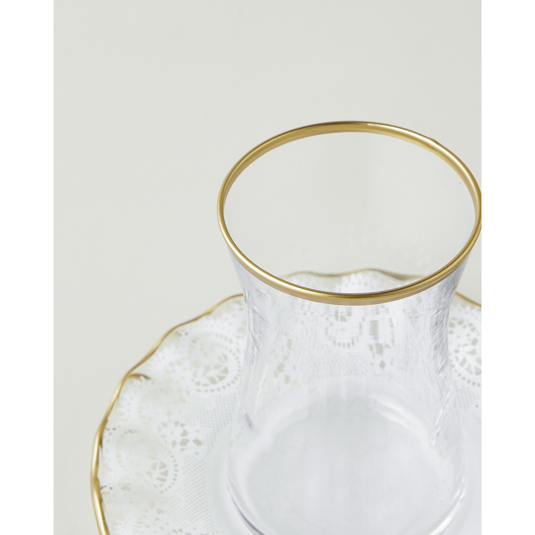 EH Glass 8 Pieces 4 Servings Tea Set 170 Ml Gold