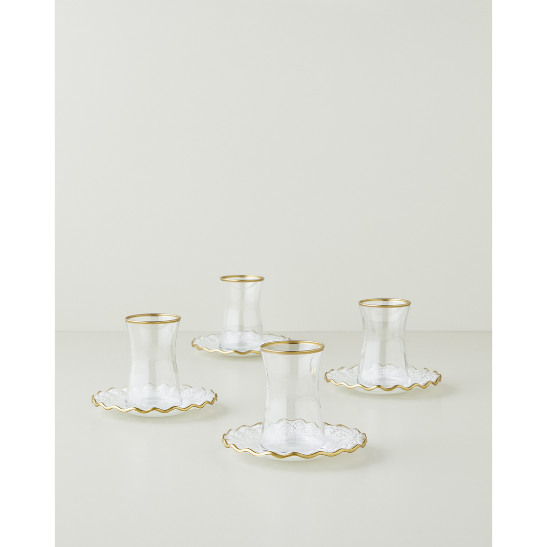 EH Glass 8 Pieces 4 Servings Tea Set 170 Ml Gold