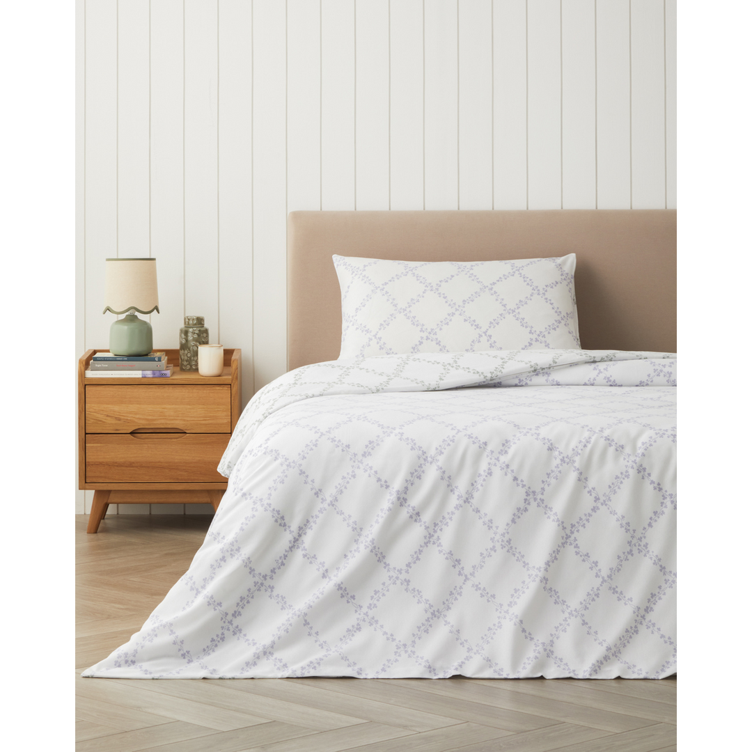 Easy Iron Single Size Duvet Cover Set 160 x 220 Cm Purple-Green