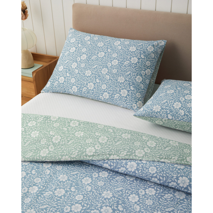 Floria Easy Iron Single Size Duvet Cover Set 160 x 220 Cm Blue - Green