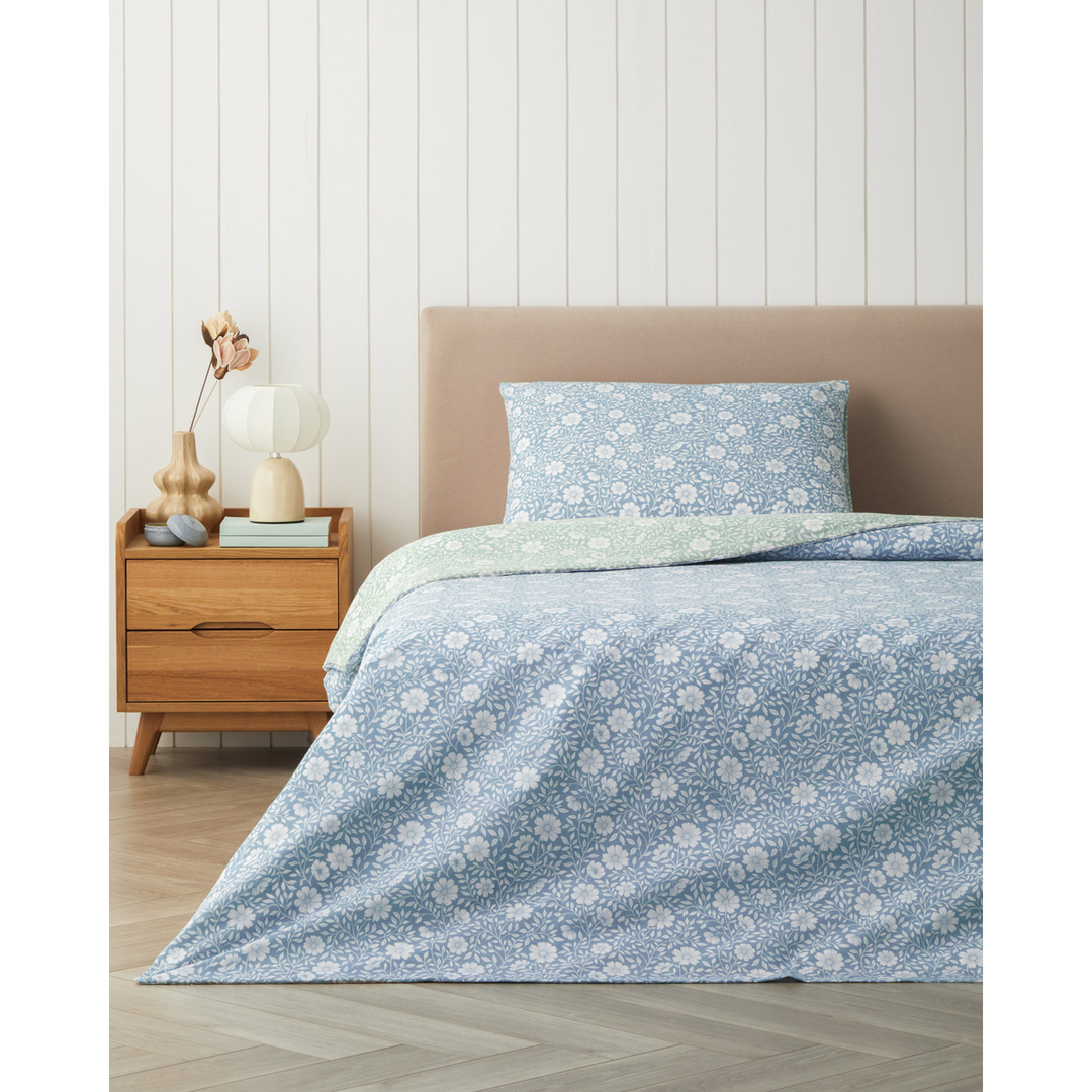 Floria Easy Iron Single Size Duvet Cover Set 160 x 220 Cm Blue - Green