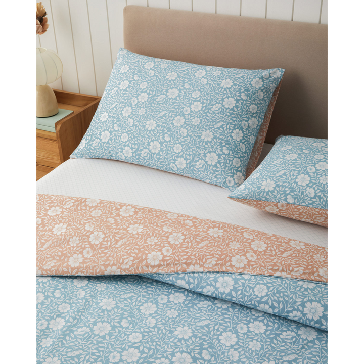 Floria Easy Iron Duvet Cover Set Blue - Orange