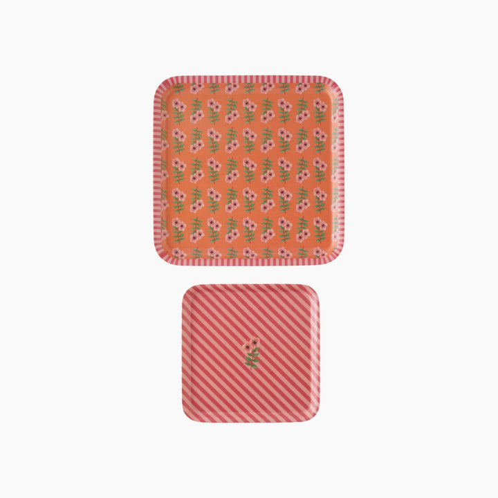 EH Whispering Petals Melamine 2 Pcs Anti-Slip Tray 33-24 Cm Pink - Orange