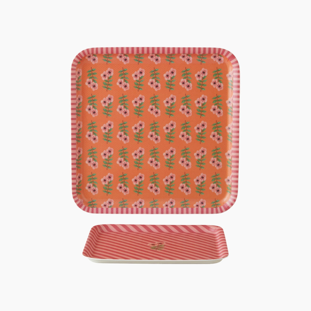 EH Whispering Petals Melamine 2 Pcs Anti-Slip Tray 33-24 Cm Pink - Orange