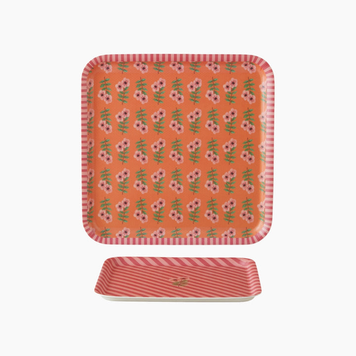 EH Whispering Petals Melamine 2 Pcs Anti-Slip Tray 33-24 Cm Pink - Orange