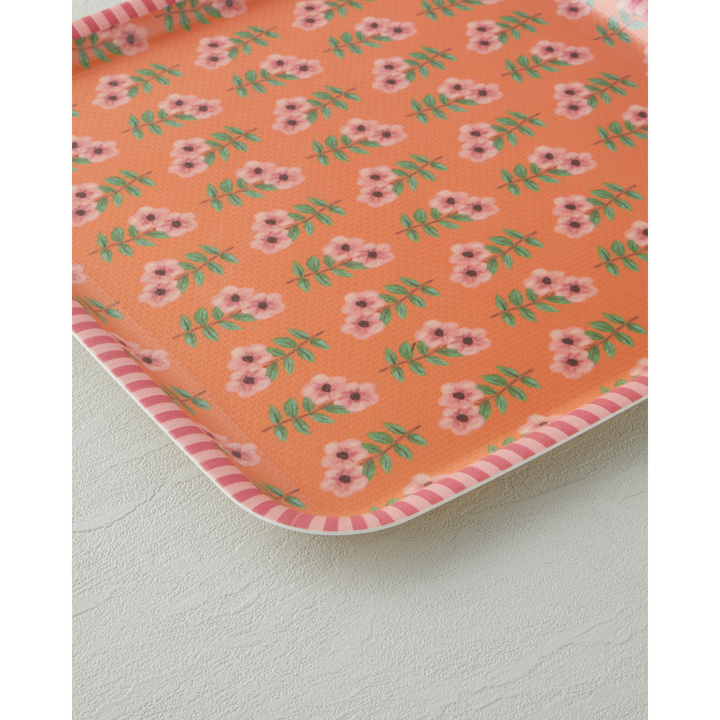EH Whispering Petals Melamine 2 Pcs Anti-Slip Tray 33-24 Cm Pink - Orange